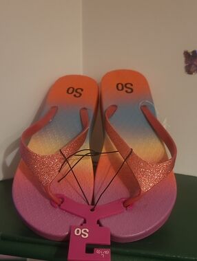 SO Glitter Ombre Flip Flops - Pink, Orange, Blue